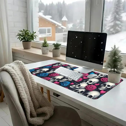 Heated Mouse Pad with 3 Temperature Settings(104°F–122°F),Large 31.5x13 Inch PU Leather Heated Desk Mat,Waterproof Warming Pad for Office,Gaming & Cold Hands Relief,Skeleton Skulls Flower