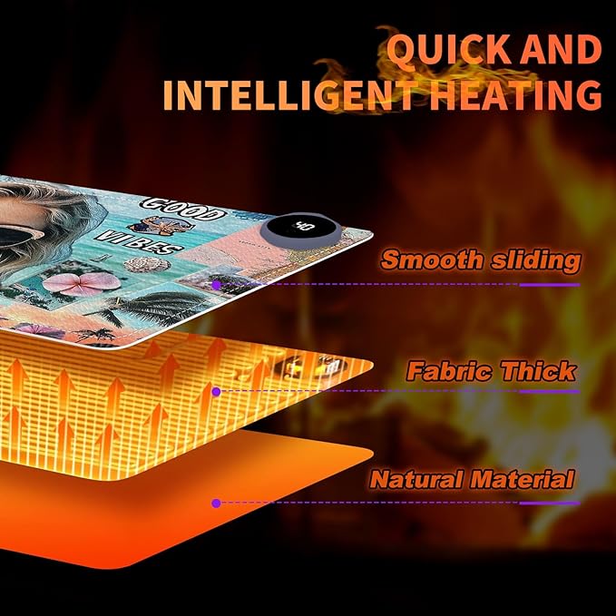 Heated Mouse Pad 23.6 x 14 in 3-Temp Fast Heating Desk Mat with Auto Timer Warmer for Hands Wrist Pain Relief Waterproof Keyboard Mat for Office, Gaming, Home, Beach Vibes Beauty