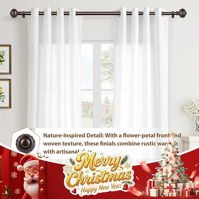 TONIAL 2 Pack Bronze Curtain Rod 32 to 58 Inches, 7/8 Adjustable Curtain Rods for Windows 20 to 54 Inches, Splicing Drapery Rods Heavy Duty with Netted Texture Finials