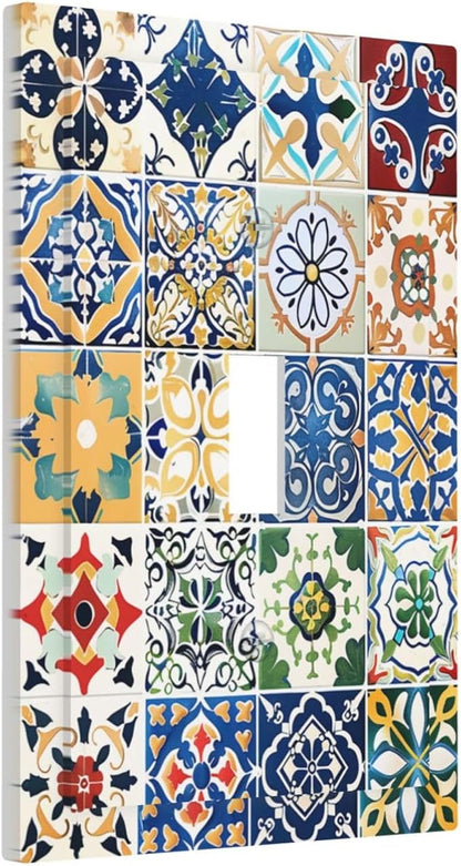 Decorative Light Switch Cover Moroccan Traditional Mexican Talavera Til 1 Gang Single Toggle Device Electrical Faceplate Switchplates Decorator Outlet Wall Plate for Kitchen Home Decor
