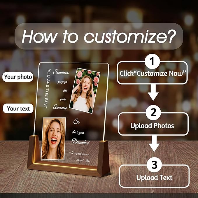 LOUISMIAA Customized Picture Frames with Night Light,Decorative Plaque Anniversary Birthday Mother’s Day Father’s Day Valentine’s Personalized Gifts for Boyfriend Girlfriend Couple Wife Women Same Day Shipping