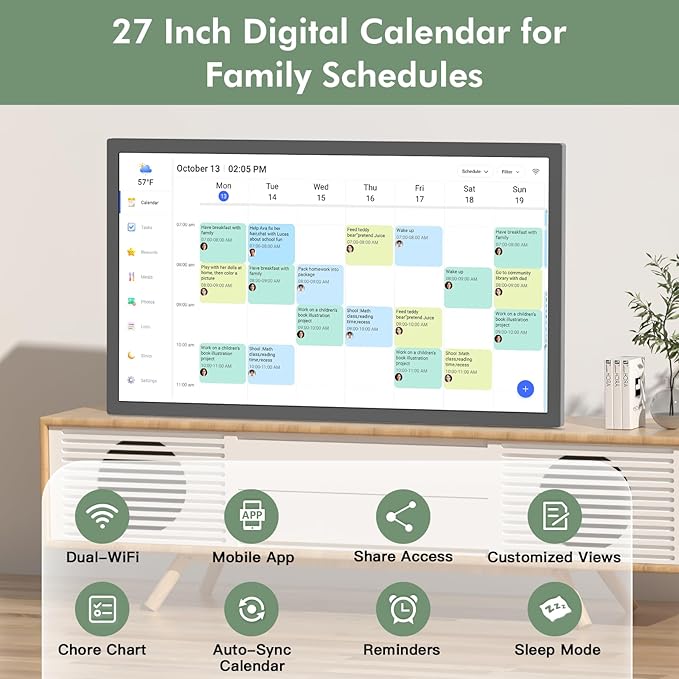 Digital Wall Calendar Chore-Chart-for-Business Planner - 27 inch Touchscreen Interactive Display Electronic Calendar for To Do List, Auto-Sync Calendars, Wall & Dask Mountable, Christmas Gifts for Mom