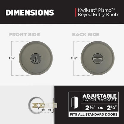 Kwikset Pismo Keyed Entry Door Handle with Lock and Key, Round Secure Keyed Reversible Lever Exterior, Door Lock, Front Entrance and Bedrooms, Gunmetal, Pick Resistant Smartkey Rekey Security