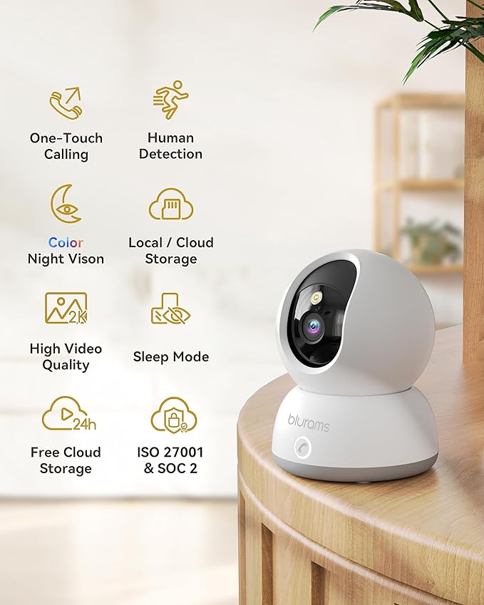 blurams Pet Camera 2K, Cameras for Home Security with One-Touch Call, Dog Camera w/Color Night Vision, Motion Tracking, Cloud & SD Card Storage (2.4GHz Wi-Fi)