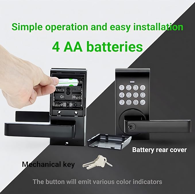 Smart Keypad Door Lock with Handle, Keyless Entry Digital Electronic Lock for Front/Interior Door with Anti-Peeping, Auto Lock & Passage Mode - Easy Installation