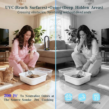 UV Light Sanitizer with Ozone,UVC Disinfection Lamp with Remote Control,Ultraviolet Light Sanitizer for Whole Home,Room & Kitchen,UV Sterilizer15/30/45/60 Minutes Timer