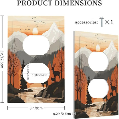 Sun Forest Deer Snow Mountain River Outlet Covers 1 Gang Duplex Light Switch Cover Decorative Switch Plates Electrical Receptacle Faceplate Wall Plate For Bed Room Living Room Decor