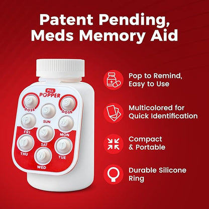 Pill Popper Medication Tracker, Daily Pill Reminder, Small and Portable Memory Aid with Buttons, Attaches to Pill Container, Tracks up to 3 Doses per Day, Multicolor, 3-Pack - Easy To Use Products