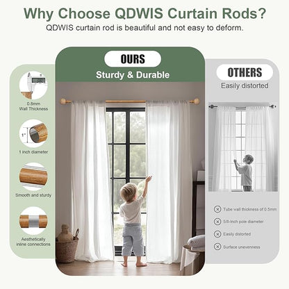 Imitation Wood Grain Ball Curtain Rods for Windows 48 to 84 Inch,1 Inch Heavy Duty Adjustable Wood Curtain Rod,Decorative Drapery Rods Set with Brackets,Size:36''-88''