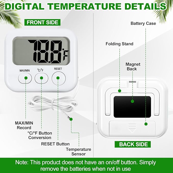 Kingdder 6 Pack Digital Thermometer with Magnetic Back External Sensor Fridge Thermometer Freezer Waterproof Room Temperature Monitor with LCD Display, Max/min Record Function for Kitchen Aquarium