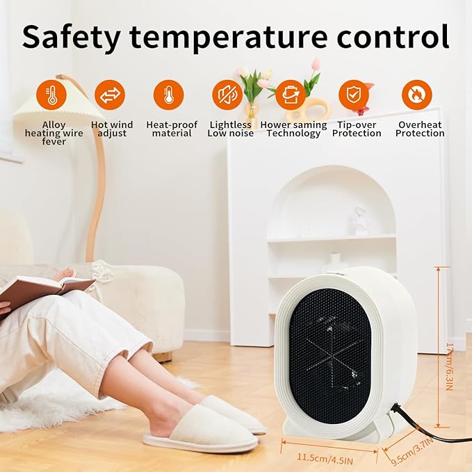Portable Space Heater for Indoor Use, 400W Small Electric Desk Heater for Bedroom or Office,Overheating & Tip-Over Protection,Fast Heating Room Heater,Lightweight (White)