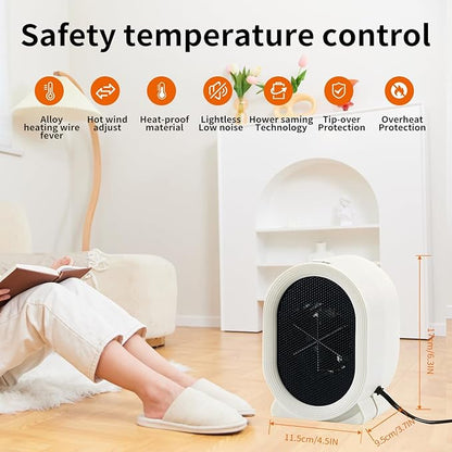 Portable Space Heater for Indoor Use, 400W Small Electric Desk Heater for Bedroom or Office,Overheating & Tip-Over Protection,Fast Heating Room Heater,Lightweight (White)