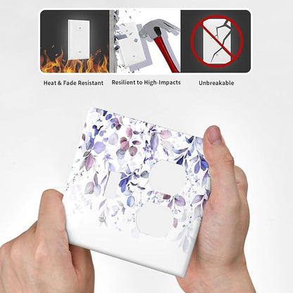 Purple Eucalyptus Watercolor Floral Rustic Leaf Wallplates 1 Toggle 1 Duplex Switch Plate Electrical GFCI Faceplate Decorative Light Switch Covers for Farmhouse Home Decor
