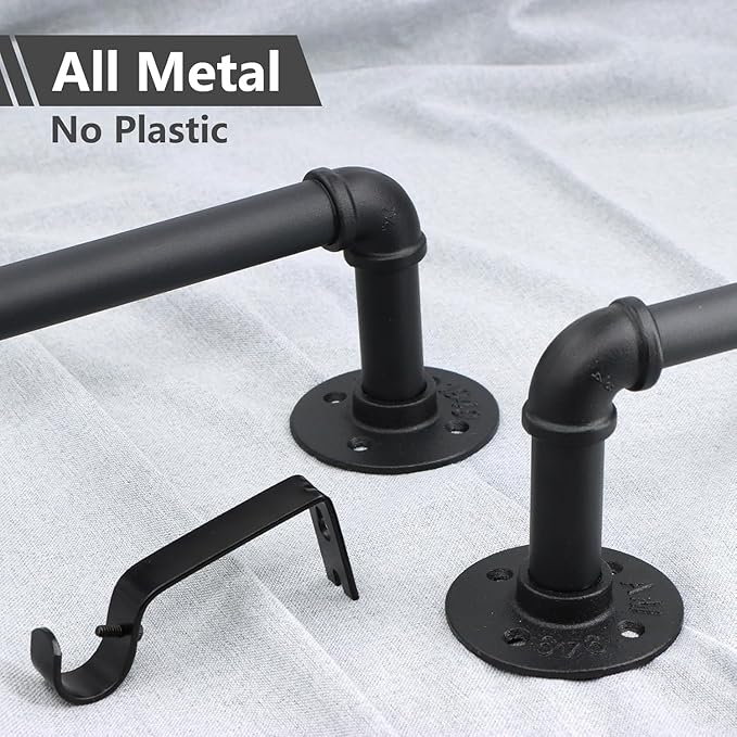Refrze 2 Pack Curtain Rods for Windows 72 to 144 Inch, Industrial Curtain Rods Wrap Around, Heavy Duty for Bedroom & Outdoor, 72-144", "Black Curtain rod