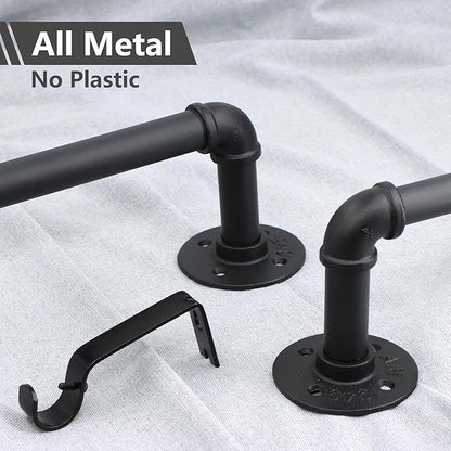 Refrze 2 Pack Curtain Rods for Windows 34 to 48 Inch, Industrial Curtain Rods Wrap Around, Heavy Duty for Bedroom & Outdoor, 34-48", "Black Curtain rod