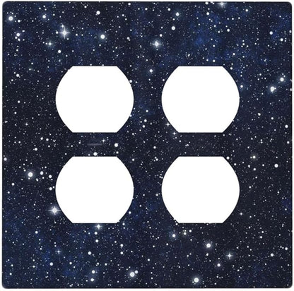 Decorative Outlet Covers Blue Galaxy Universe Space Stars 2 Gang Wall Plate Cover Double Duplex Receptacle Two Switch Light Switch Cover Plate Jumbo Dual Faceplate for Home Decor