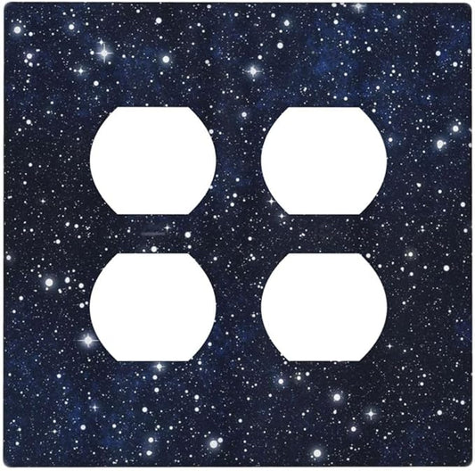 Decorative Outlet Covers Blue Galaxy Universe Space Stars 2 Gang Wall Plate Cover Double Duplex Receptacle Two Switch Light Switch Cover Plate Jumbo Dual Faceplate for Home Decor