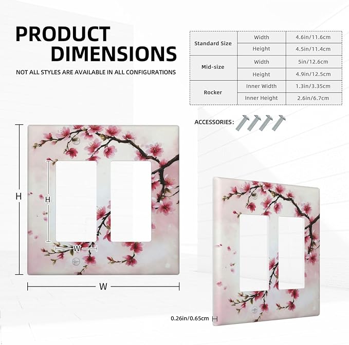 Branch with Pink Flowers Dual Outlet Covers Wall Plate 2 Gang Rocker Decora Decorative Switchplate Electrical Faceplate GFCI Light Switch Covers for Farmhouse Living Decor