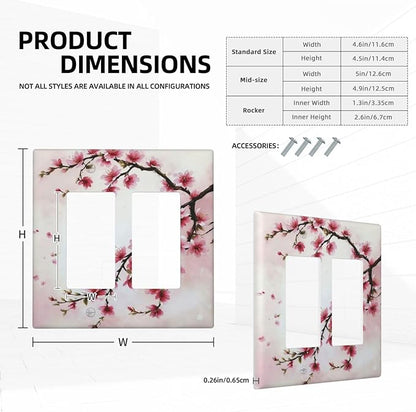Branch with Pink Flowers Dual Outlet Covers Wall Plate 2 Gang Rocker Decora Decorative Switchplate Electrical Faceplate GFCI Light Switch Covers for Farmhouse Living Decor