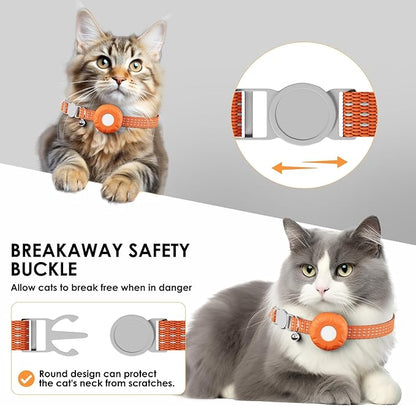 Pet Tracker for Cats, Cat Tracker Collar with Safety Elastic Buckle, Works with Any Collar,Compatible with Apple Find My App (Only iOS), No Monthly Fee, Orange