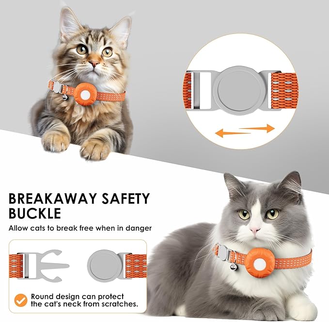 Cat GPS Tracker, Waterproof Pet Tracker for Cats, Cat GPS Tracker Collar with Safety Elastic Buckle, Works with Any Collar,Compatible with Apple Find My App (Only iOS), No Monthly Fee, Orange