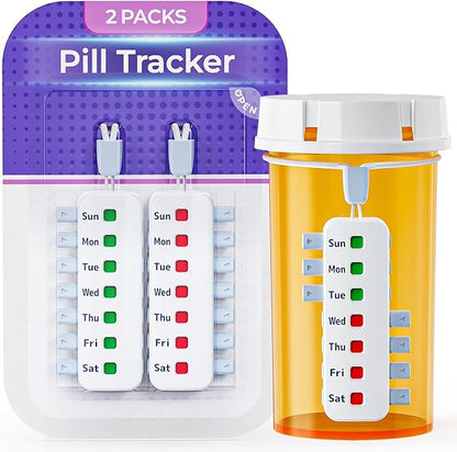 FEATY Pill Reminder for Meds Bottles, Arthritis-Friendly Pill Tracker with Anti-Slide Design, Reusable Medication Tracker for Pet Meds Without Filling, Compact Medication Reminder, 2 Packs