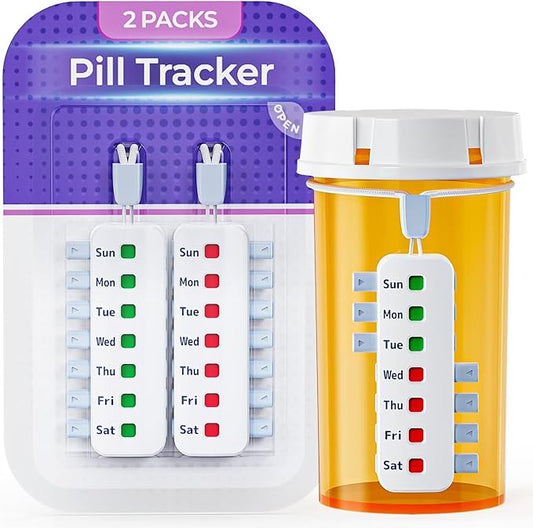 FEATY Pill Reminder for Meds Bottles, Arthritis-Friendly Pill Tracker with Anti-Slide Design, Reusable Medication Tracker for Pet Meds Without Filling, Compact Medication Reminder, 2 Packs