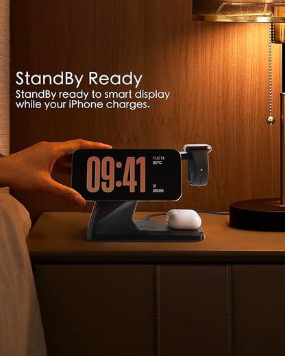 3 in 1 Charging Station for Apple Devices, Mag-Safe Charger Stand, Wireless Charger for iPhone 16/15/14/13/12 Series,& AirPods,& iWatch