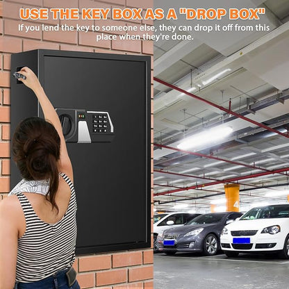 71 Keys Fireproof Key Lock Box, Anti-Theft Key Box Wall Mount with Adjustable Hook Plates, Key Tags and Side Opening, Key Safe Key Cabinet Key Organizer for Home Office Garage Rental Business