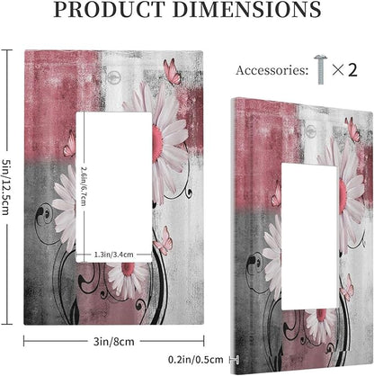 Decorative Outlet Covers Pink Floral Rustic Daisy Flower And Butterfly 1 Gang Single Rocker Light Switch Cover Plate Wall Plates GFCI Faceplate for Farmhouse Cabin Decor