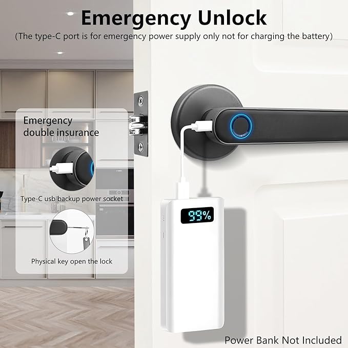 Fingerprint Smart Door Lock, Biometric Door Lock with App for Bedroom, Home, Apartment, Hotel (Grey)