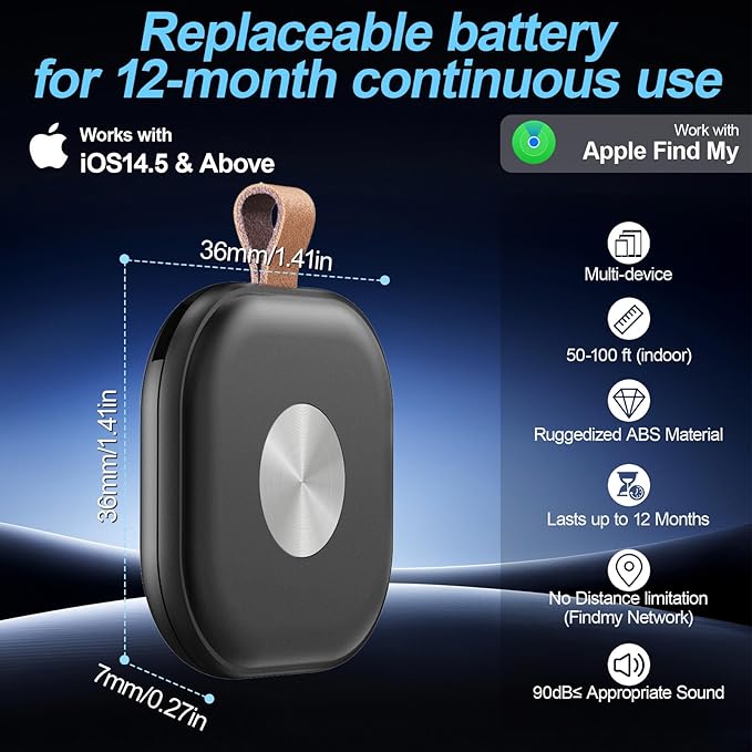 Air Tracker Tags, Key Finder Works with Find My App (iOS Only), Bluetooth Tracker for Keys, Luggage, Suitcases, Key Finder Locator with Sound, Worldwide Tracking Tags, Replaceable Battery-2 Pack