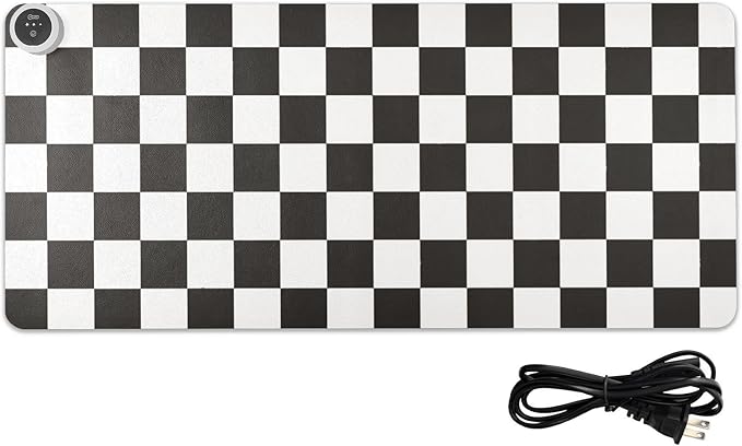 Checkered Black and White Heated Desk Pad Mouse Pad 31.5x13 Inch PU Leather Desk Mat with 3 Heat Levels Large Mouse Gaming Computer Laptop Mat