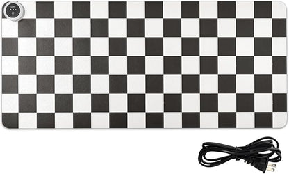 Checkered Black and White Heated Desk Pad Mouse Pad 31.5x13 Inch PU Leather Desk Mat with 3 Heat Levels Large Mouse Gaming Computer Laptop Mat