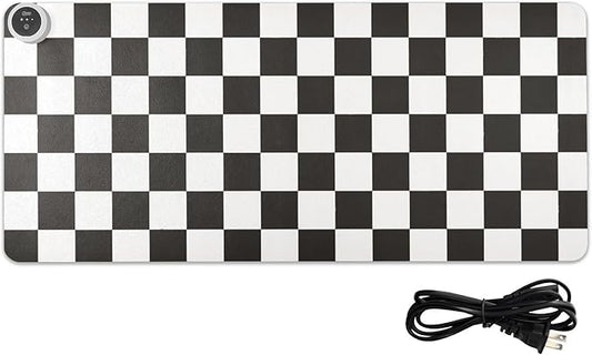 Checkered Black and White Heated Desk Pad Mouse Pad 31.5x13 Inch PU Leather Desk Mat with 3 Heat Levels Large Mouse Gaming Computer Laptop Mat