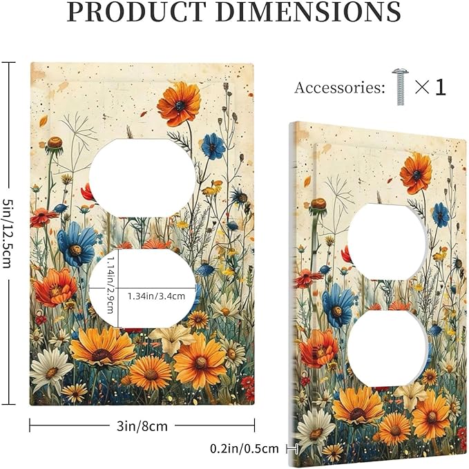 Outlet Covers Colorful Flowers Wildflowers Plants Orange Yellow Blue 1 Gang Duplex Light Switch Cover Plate Decorative Switch Plate Covers Electrical Socket Cover for Home Farmhouse Decor