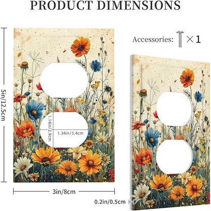 Outlet Covers Colorful Flowers Wildflowers Plants Orange Yellow Blue 1 Gang Duplex Light Switch Cover Plate Decorative Switch Plate Covers Electrical Socket Cover for Home Farmhouse Decor
