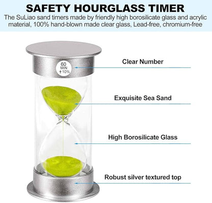 SuLiao Sand Timer 60 Minute Hourglass, Green Sand Watch 60 Min, Large SandClock one Hour, Colorful Plastic Hour Glass Sandglass for Kids, Games, Classroom, Kitchen, Decor