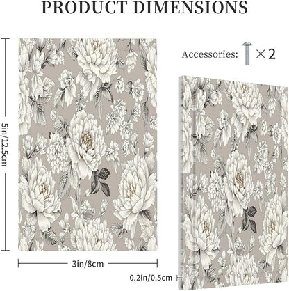 White Poppies Floral Modern Grey Peonies Flowers Light Switch Cover Plate 1 Gang No Device Blank Decorative Switch Plate Electrical Wall Plates Faceplate for Bedroom Bathroom Decor