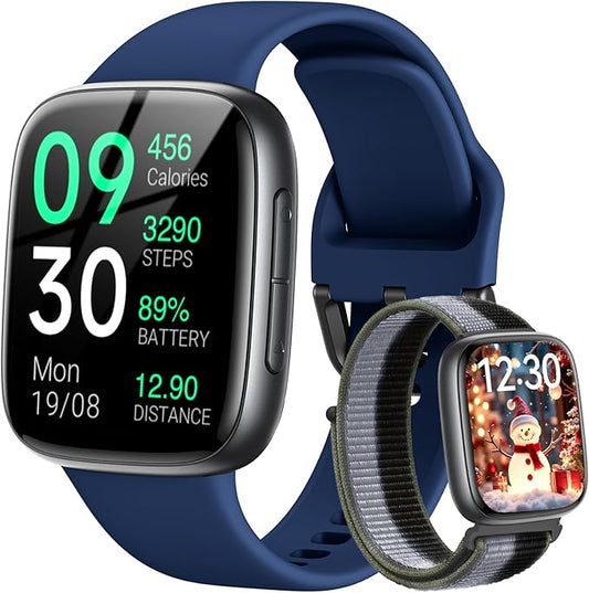 Fitpolo Smart Watch, 1.85" AMOLED Fitness Tracker with Bluetooth Call, Heart Rate/Sleep/SPO₂ Monitor, 100+ Sports Modes, 3ATM Waterproof Smartwatch for Android/iPhone/Samsung, Includes 2 Bands