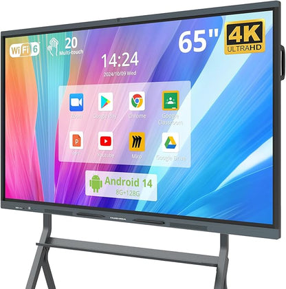 65″ Smart Board, 4K UHD Interactive Whiteboard with Android 14 System and 13MP Camera, All in One Digital Whiteboard for Home, Classroom and Business (Wall Mount Included)