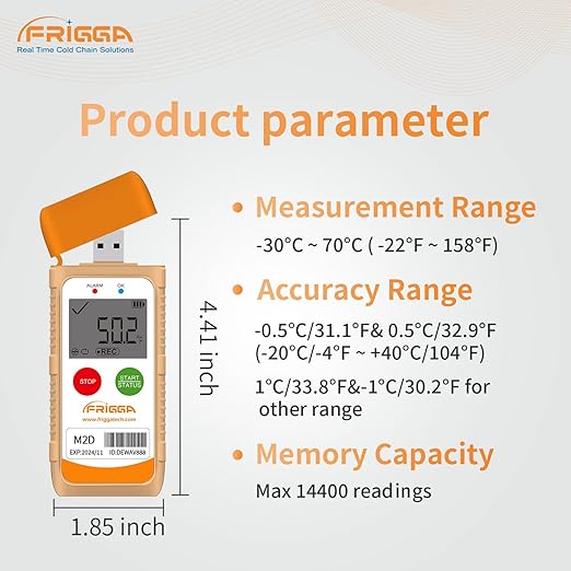 Frigga M2D Reusable Temperature Data Logger Multi-Use USB Digital Temperature Recorder 14400 Points High Accuracy Refrigerator Thermometer Logger PDF CSV Report