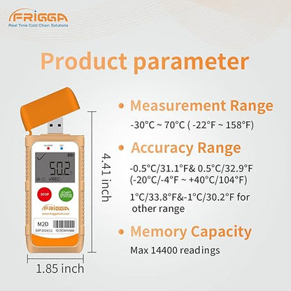 Frigga M2D Reusable Temperature Data Logger Multi-Use USB Digital Temperature Recorder 14400 Points High Accuracy Refrigerator Thermometer Logger PDF CSV Report