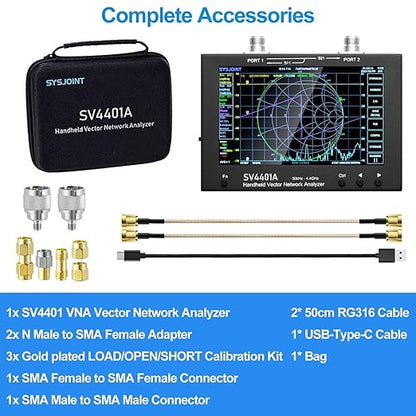AURSINC 7inch NanoVNA SV4401A Vector Network Analyzer, 50KHz-4.4GHz Antenna Analyzer with 6700mAh Battery 8GB Storage Measuring S Parameters, Voltage Standing Wave Ratio, Phase, Delay, Smith Chart