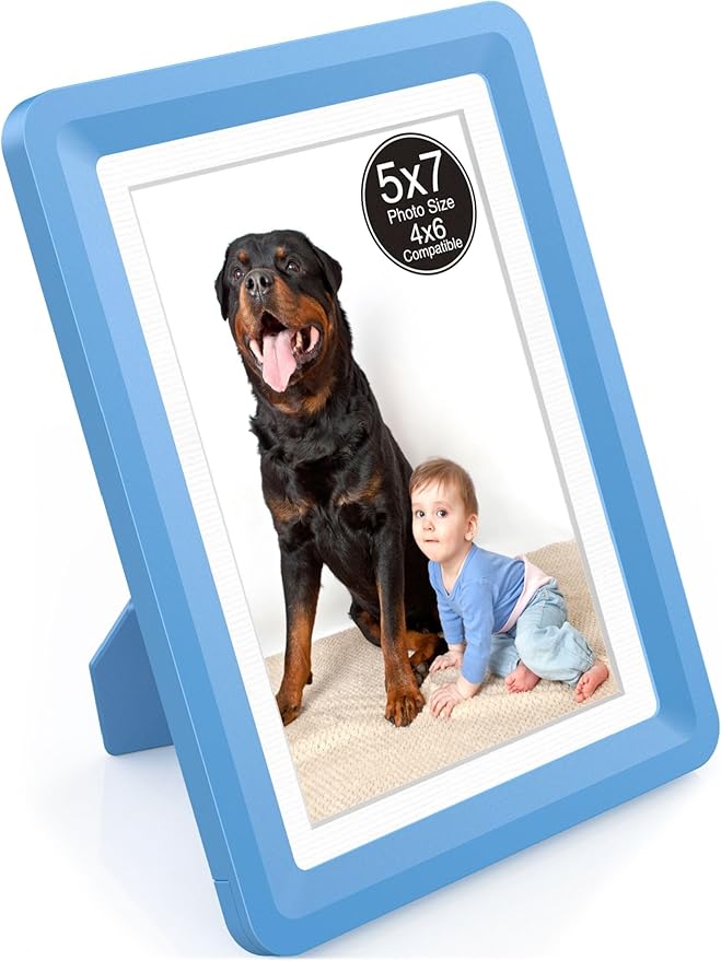 Blue 5x7 Picture Frame with Acrylic Front 1 Pack, ABS Frame for 5x7 or 4x6 Photos, Shatterproof UV-Resistant Tabletop Photo Frame, Vertical/Horizontal Display for Home Décor
