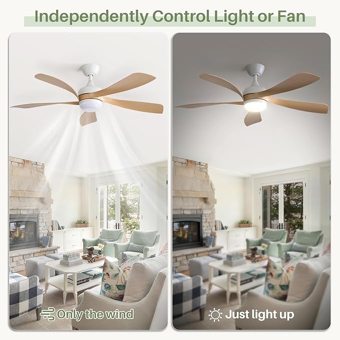 Sofucor 52" Smart Ceiling Fan, Indoor/Outdoor Ceiling Fans with Lights and Remote, Compatible with Alexa/Google/App, 3-Color Light 6-Speed Timing Reversible DC Motor for Bedroom Living Room Patio