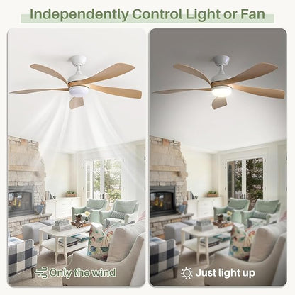 Sofucor 52" Smart Ceiling Fan, Indoor/Outdoor Ceiling Fans with Lights and Remote, Compatible with Alexa/Google/App, 3-Color Light 6-Speed Timing Reversible DC Motor for Bedroom Living Room Patio