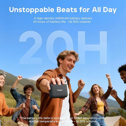 Tribit PocketGo Portable Bluetooth Speaker, 20H Playtime, IP68 Waterproof/Dustproof, Wireless, BT6.0, Shower, Powerful Sound, Custom EQ, TWS, Support TF Card, Floatable, Type-C, Travel/Outdoors/Home