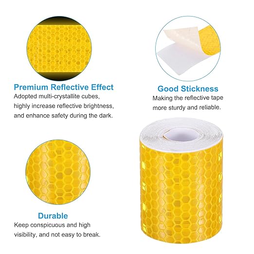 PATIKIL 2 Inch x 10 ft Reflective Tape, 1 Roll Waterproof Self Adhesive High Visibility Caution Warning Safety Tape Reflector with Scraper for Trucks Trailers Cars, Yellow