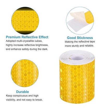 PATIKIL 2 Inch x 10 ft Reflective Tape, 1 Roll Waterproof Self Adhesive High Visibility Caution Warning Safety Tape Reflector with Scraper for Trucks Trailers Cars, Yellow